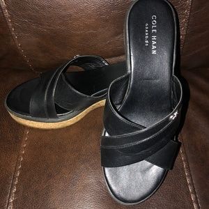 Cole Haan Size 6 Women’s Black Cross Strap Cork Wedge